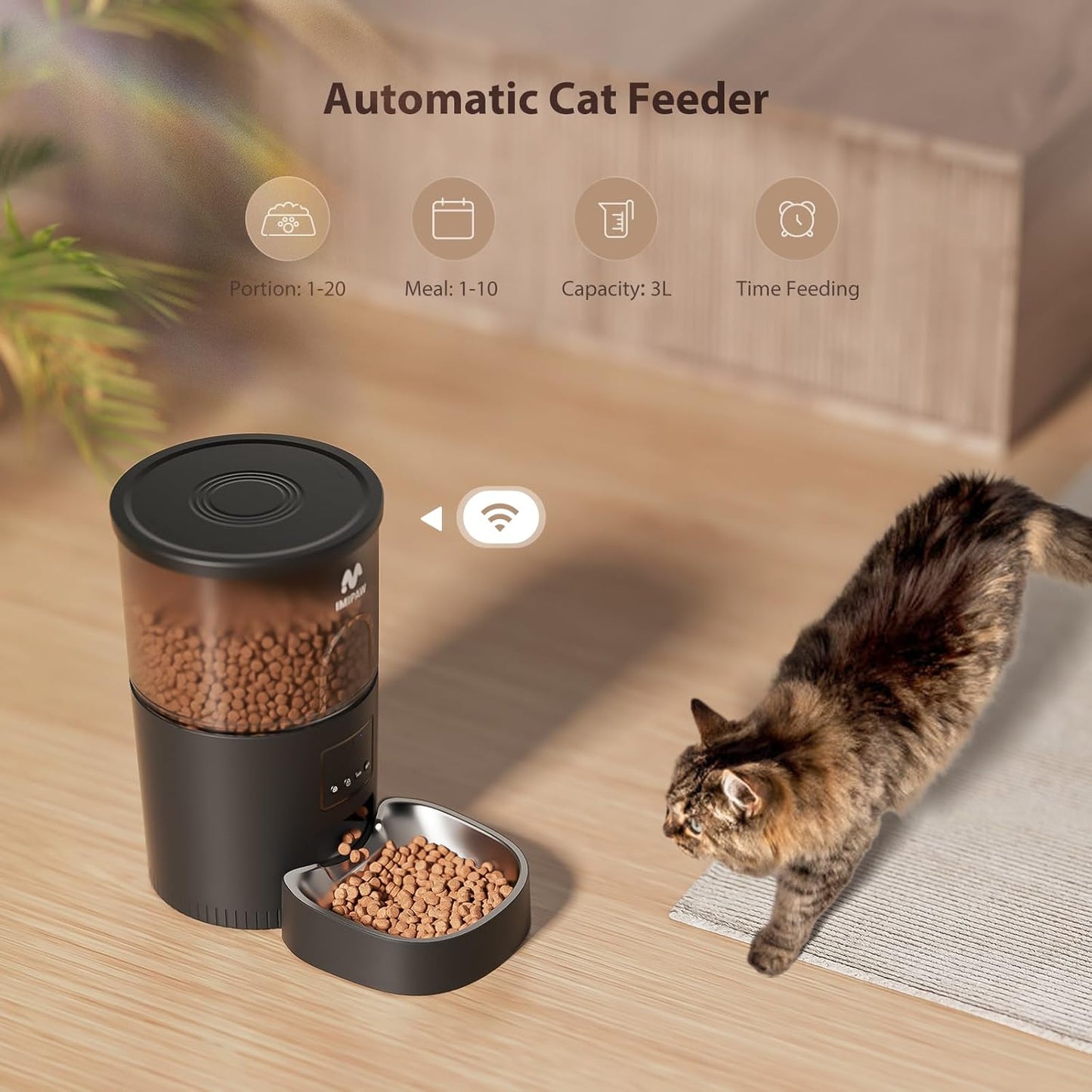 Dispensador Comedero Automático Para Mascotas Wifi Color Negro