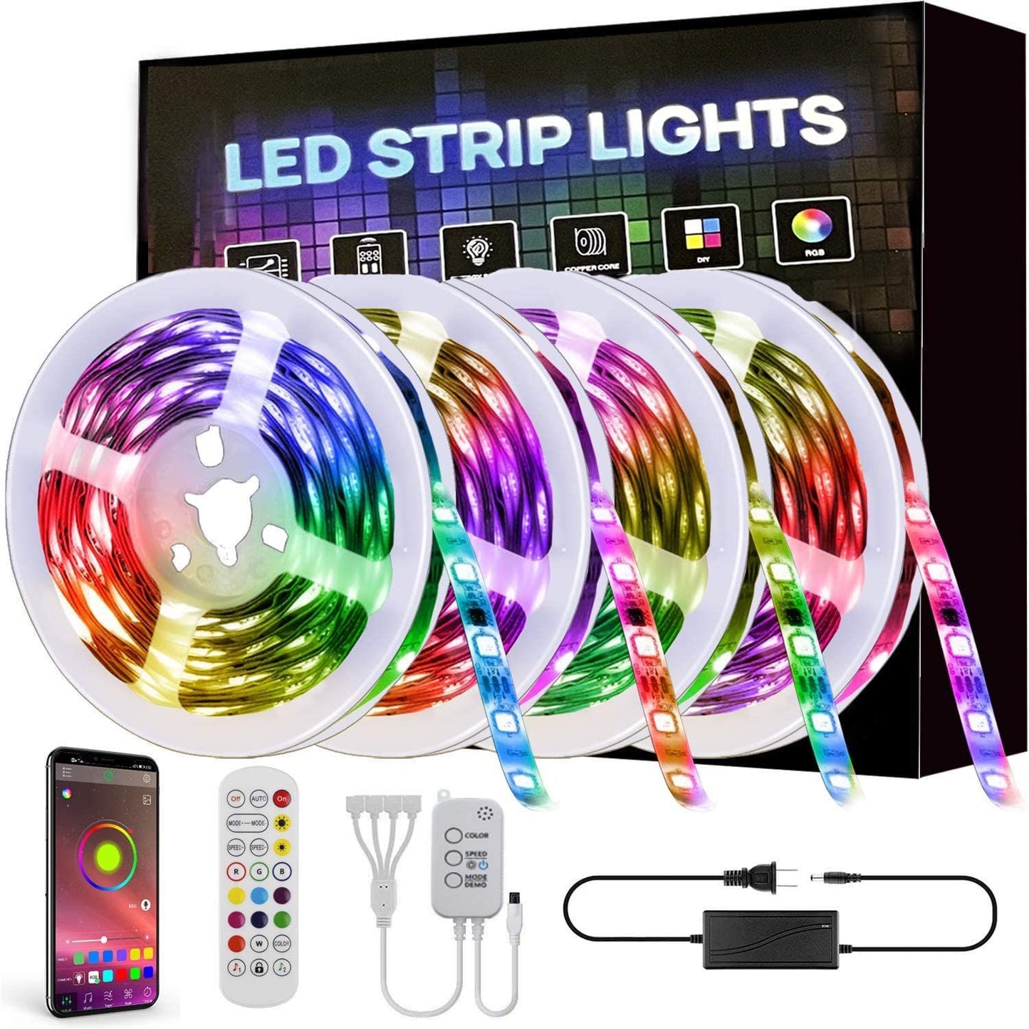 Cinta Tira Led 20m Rgb Bluetooth Audioritmica Multicolor