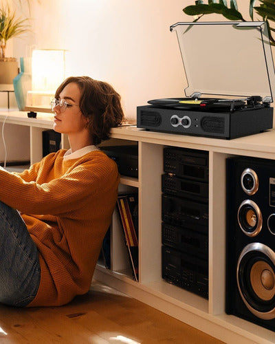 Tocadiscos Tornamesa Bluetooth Con Parlantes Estilo Vintage