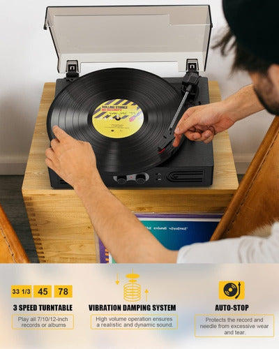 Tocadiscos Tornamesa Bluetooth Con Parlantes Estilo Vintage