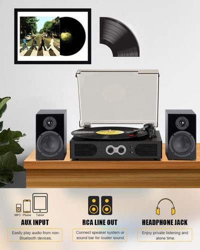 Tocadiscos Tornamesa Bluetooth Con Parlantes Estilo Vintage