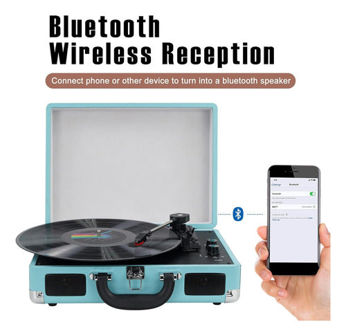 Tocadiscos Vintage Portátil Con Parlantes Y Bluetooth