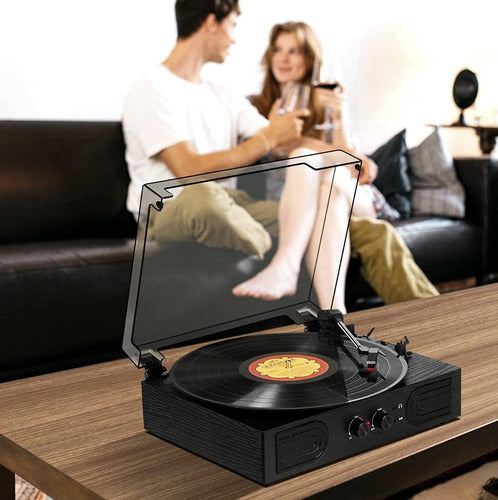 Tocadiscos Tornamesa Bluetooth Con Parlantes Estilo Vintage
