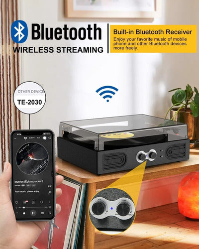 Tocadiscos Tornamesa Bluetooth Con Parlantes Estilo Vintage