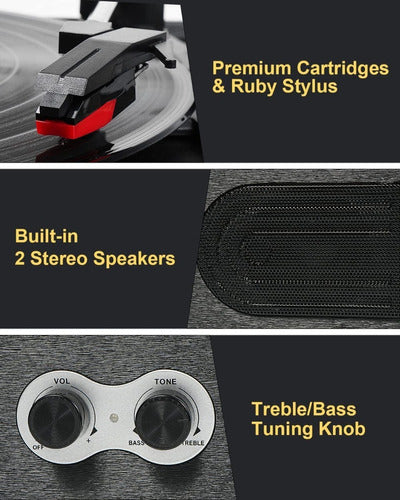 Tocadiscos Tornamesa Bluetooth Con Parlantes Estilo Vintage