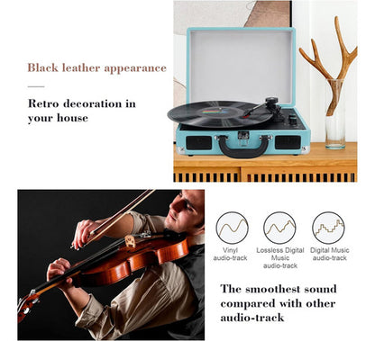 Tocadiscos Vintage Portátil Con Parlantes Y Bluetooth