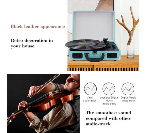 Tocadiscos Vintage Portátil Con Parlantes Y Bluetooth