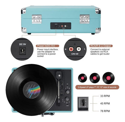 Tocadiscos Vintage Portátil Con Parlantes Y Bluetooth